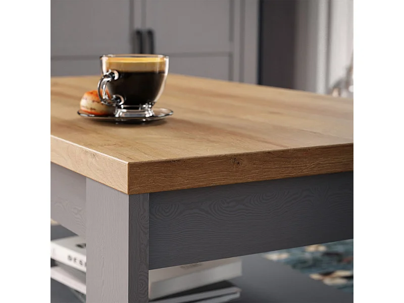 Table basse L100 cm revêtement décor chêne et gris clair - ANTIBES