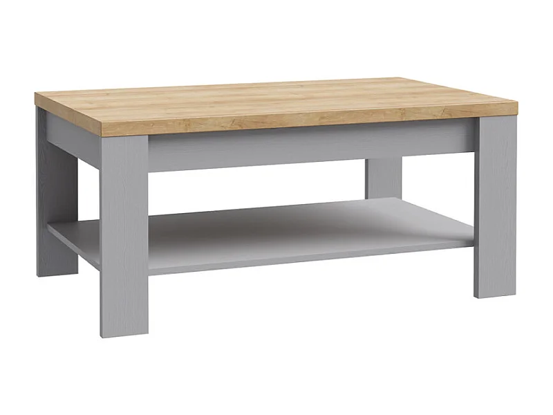 Table basse L100 cm revêtement décor chêne et gris clair - ANTIBES
