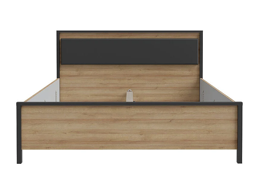 Lit 160 x 200 cm décor chêne et noir avec tête de lit et LED - MODE