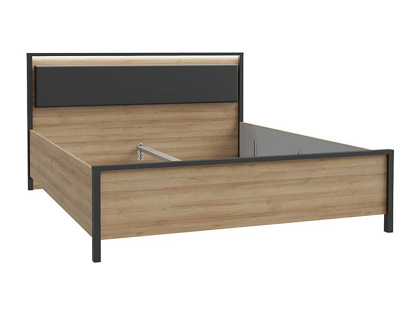 Lit 160 x 200 cm décor chêne et noir avec tête de lit et LED - MODE