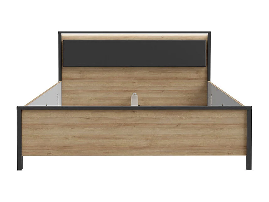 Lit 160 x 200 cm décor chêne et noir avec tête de lit et LED - MODE