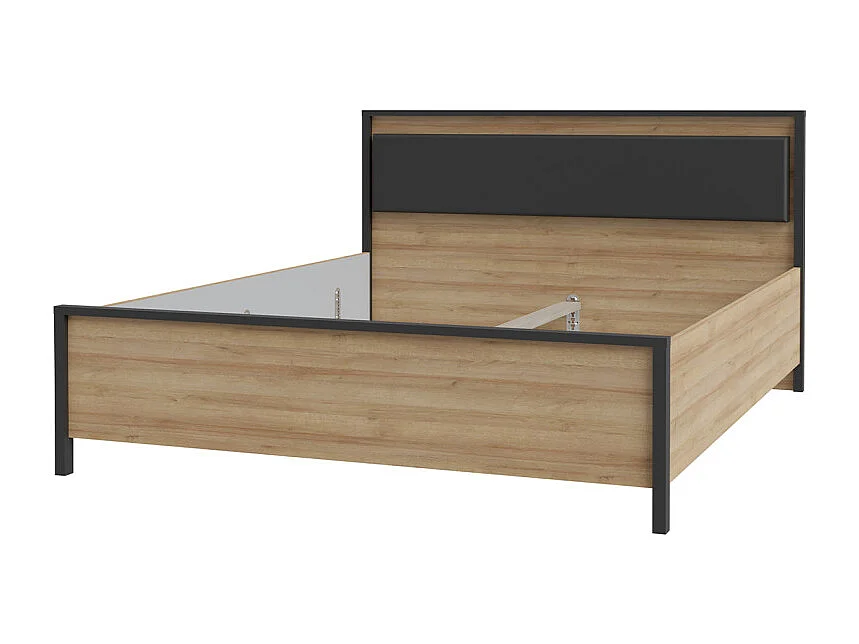 Lit 160 x 200 cm décor chêne et noir avec tête de lit et LED - MODE