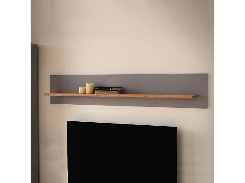 Étagère murale L160 cm revêtement décor chêne et gris clair - ANTIBES