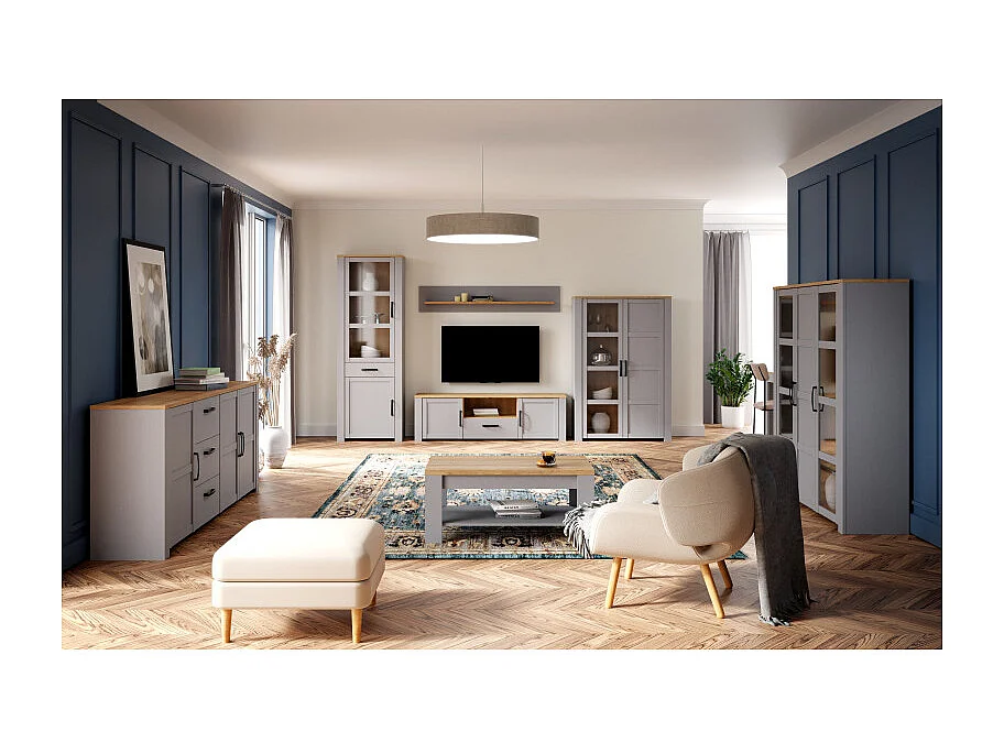 Étagère murale L160 cm revêtement décor chêne et gris clair - ANTIBES