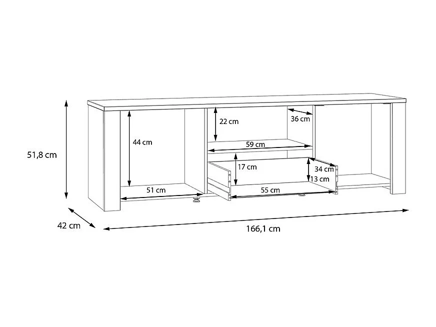 Meuble TV décor chêne et gris clair avec poignées noir - ANTIBES