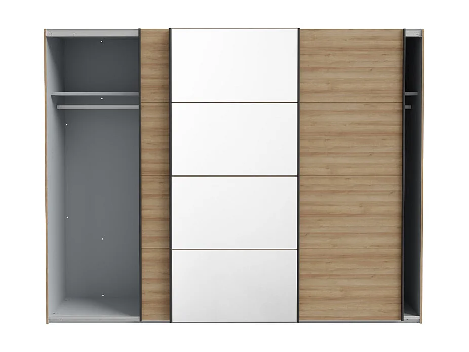 Armoire 270 cm 3 portes coulissantes miroir décor chêne et noir - MODE