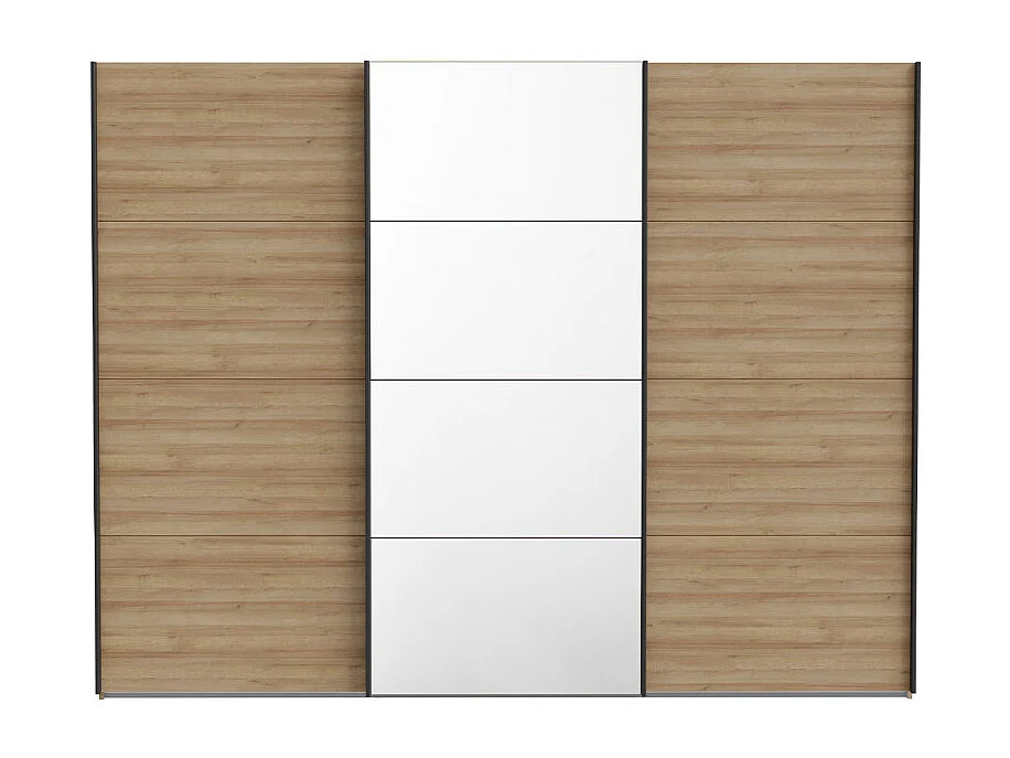 Armoire 270 cm 3 portes coulissantes miroir décor chêne et noir - MODE
