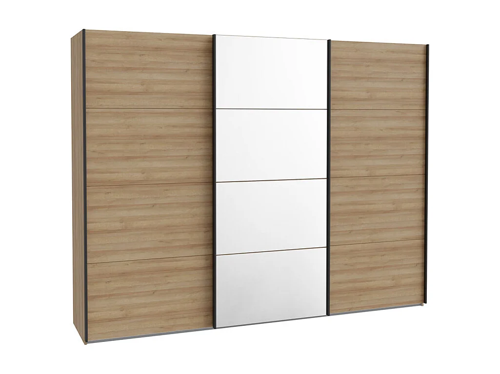 Armoire 270 cm 3 portes coulissantes miroir décor chêne et noir - MODE