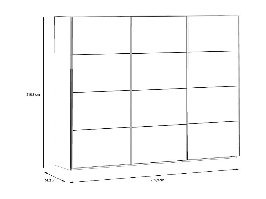 Armoire 270 cm 3 portes coulissantes miroir décor chêne et noir - MODE