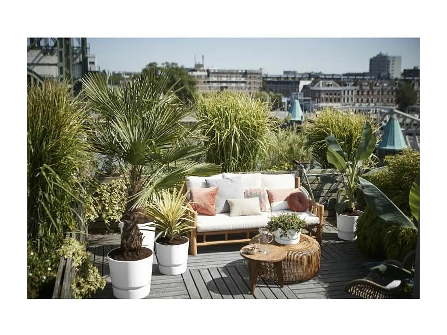 Pot de fleurs rond Greenville 40 - Extérieur - Ø 39 x H 36,8 cm - Blanc