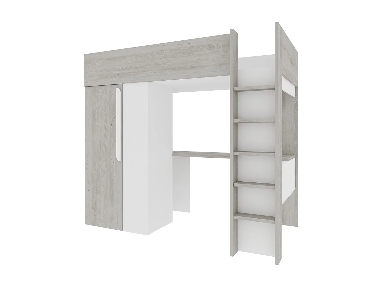 Lit mezzanine 90 x 200 cm avec armoire et bureau - Naturel grisé et blanc - NICOLAS
