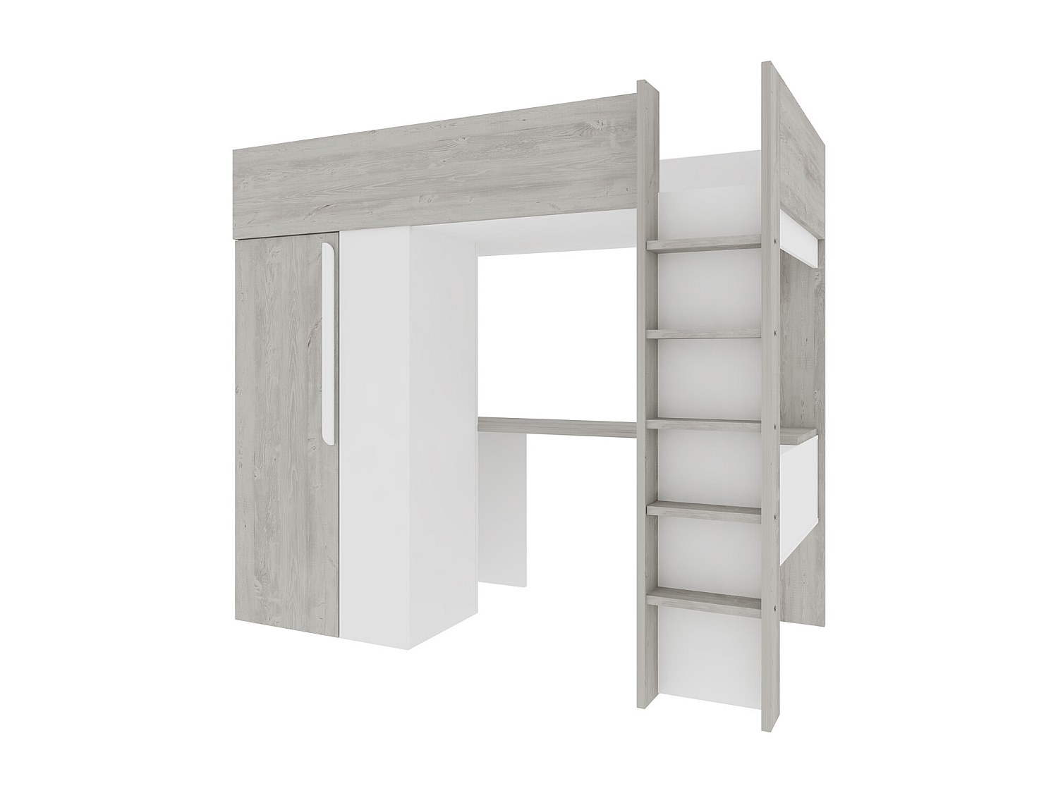 Hochbett mit Schreibtisch & Kleiderschrank - 90 x 200 cm - Holzfarben Grau günstig online kaufen