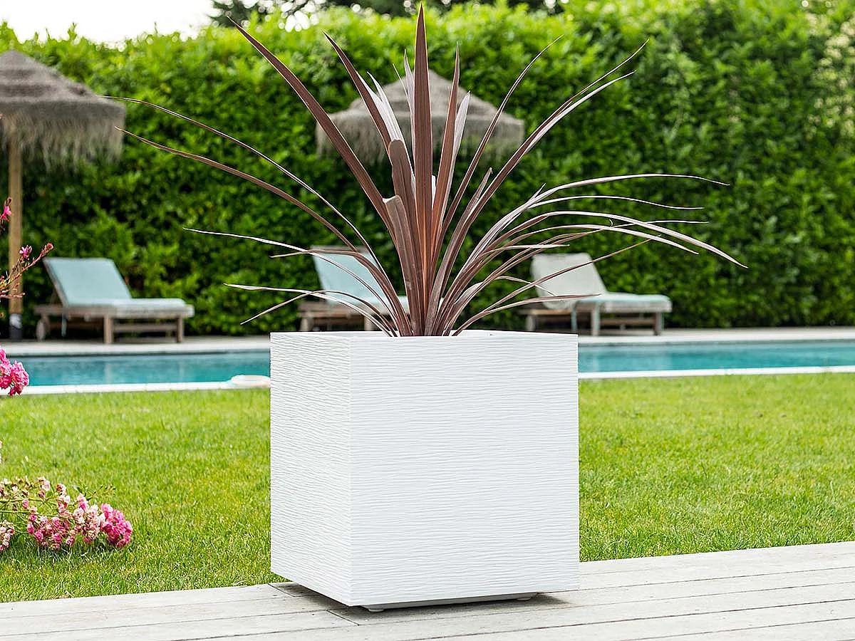 Jardinière carrée Graphit 39,5 x 39,5 x 43,5 cm - 35 L - Blanc cérusé - Eda