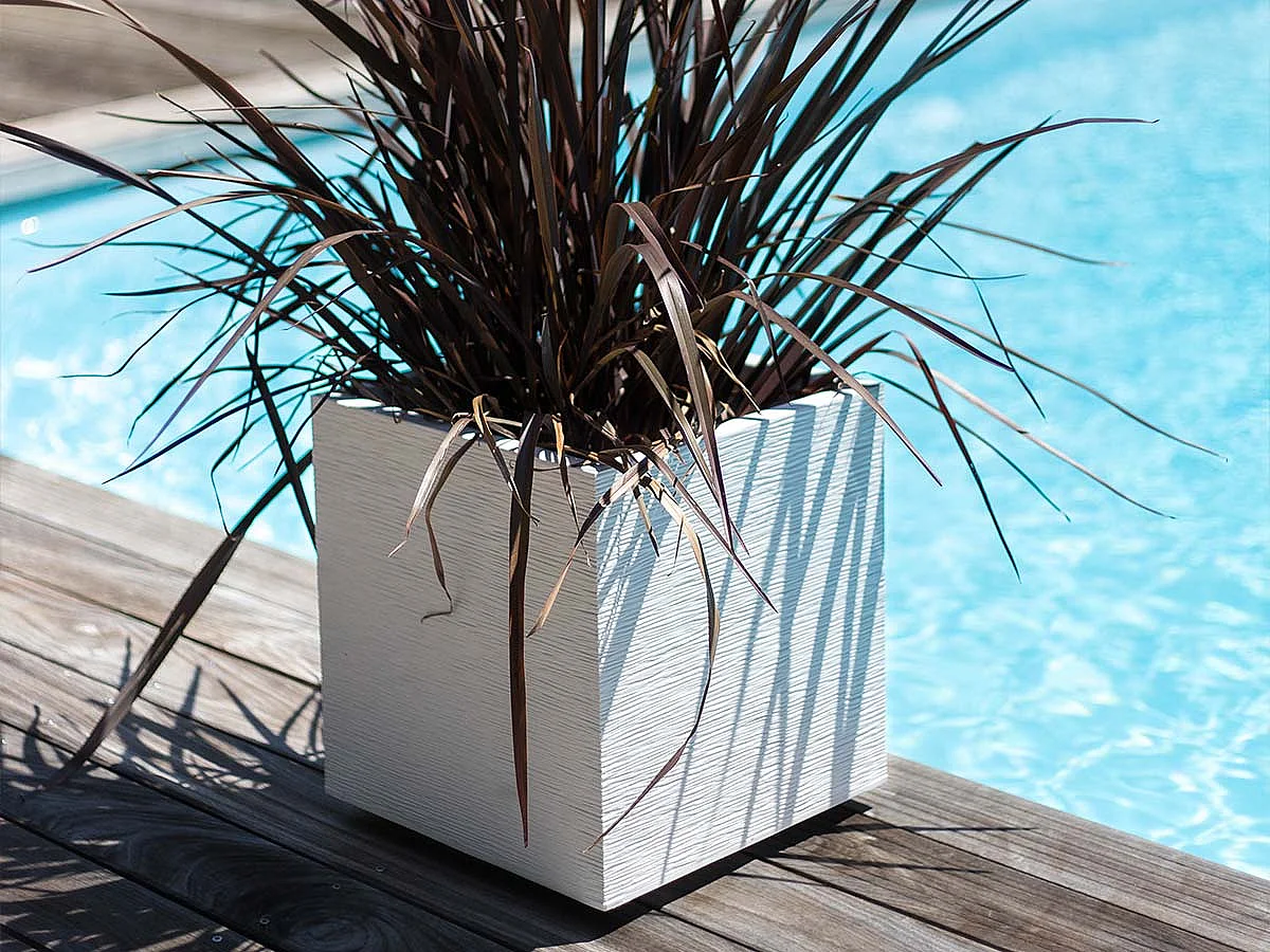 Jardinière carrée Graphit 39,5 x 39,5 x 43,5 cm - 35 L - Blanc cérusé - Eda