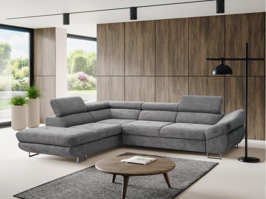 Canapé d'angle gauche convertible en tissu texturé gris DALIAS