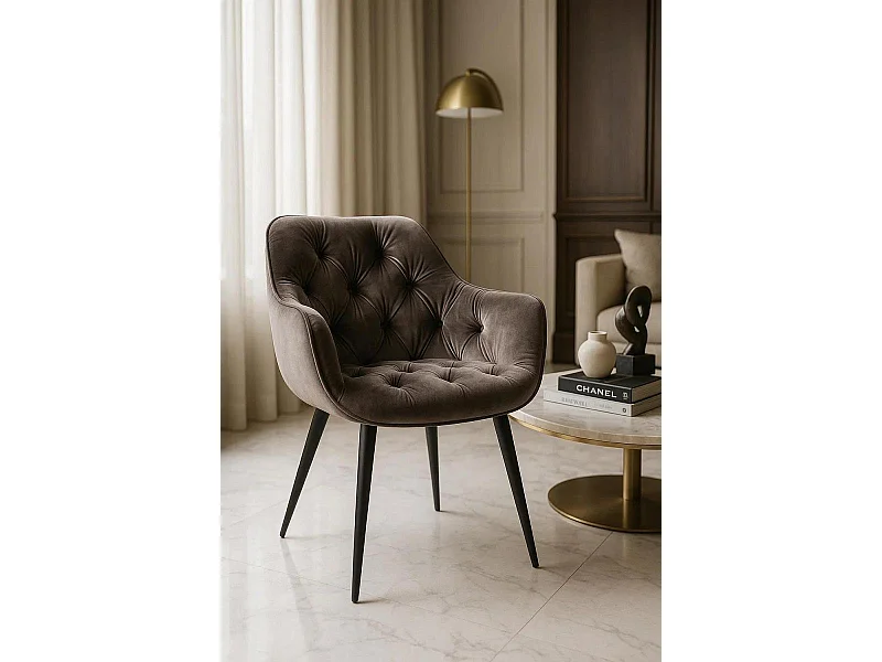 Sillas Comedor - Silla Zandel Black Terciopelo - Gris oscuro