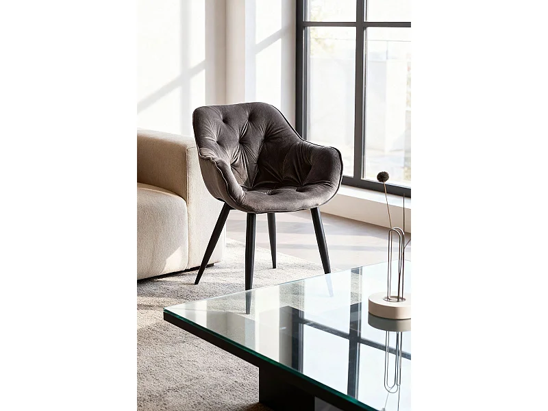 Sillas Comedor - Silla Zandel Black Terciopelo - Gris oscuro
