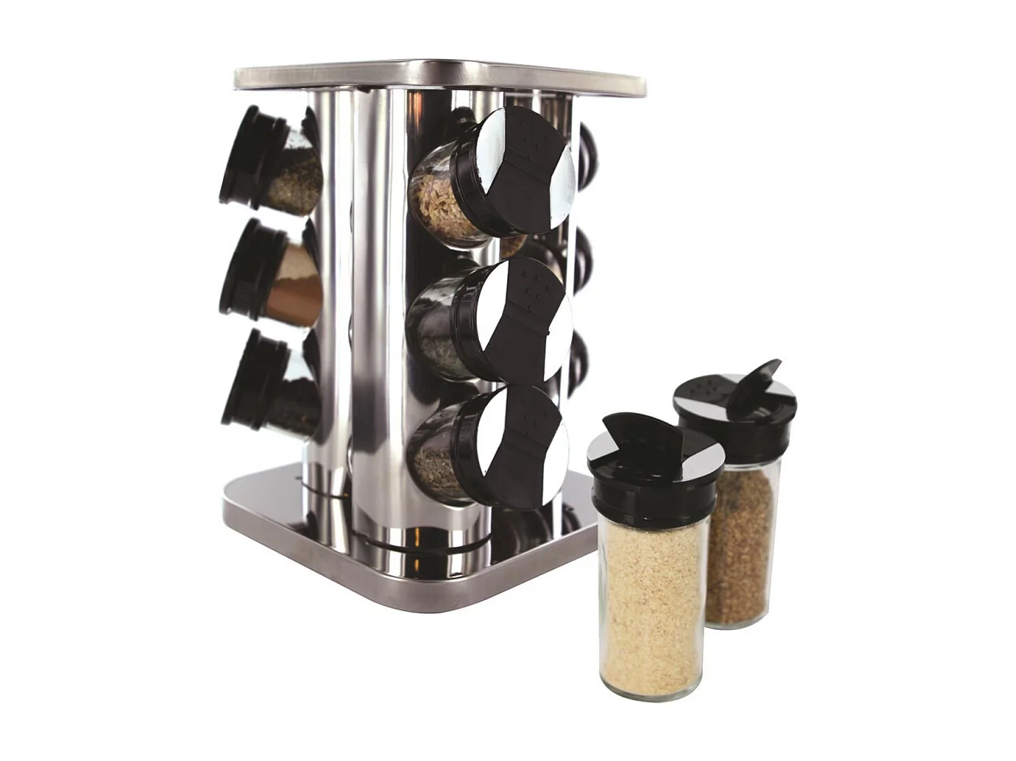 Carrousel à Épices "9 Pots en Verre" 23cm Argent