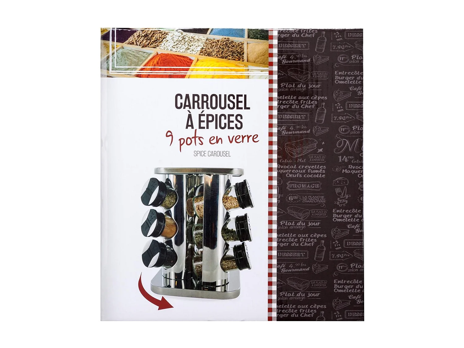 Carrousel à Épices "9 Pots en Verre" 23cm Argent