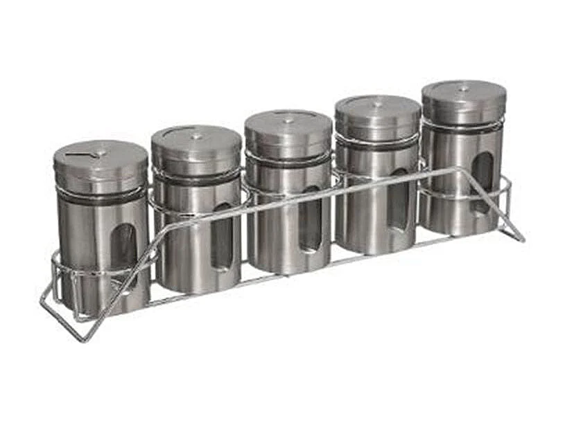 Lot de 5 Pots à Épices "Rack" 28cm Argent