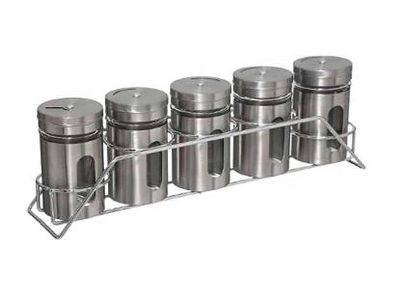 Lot de 5 Pots à Épices "Rack" 28cm Argent