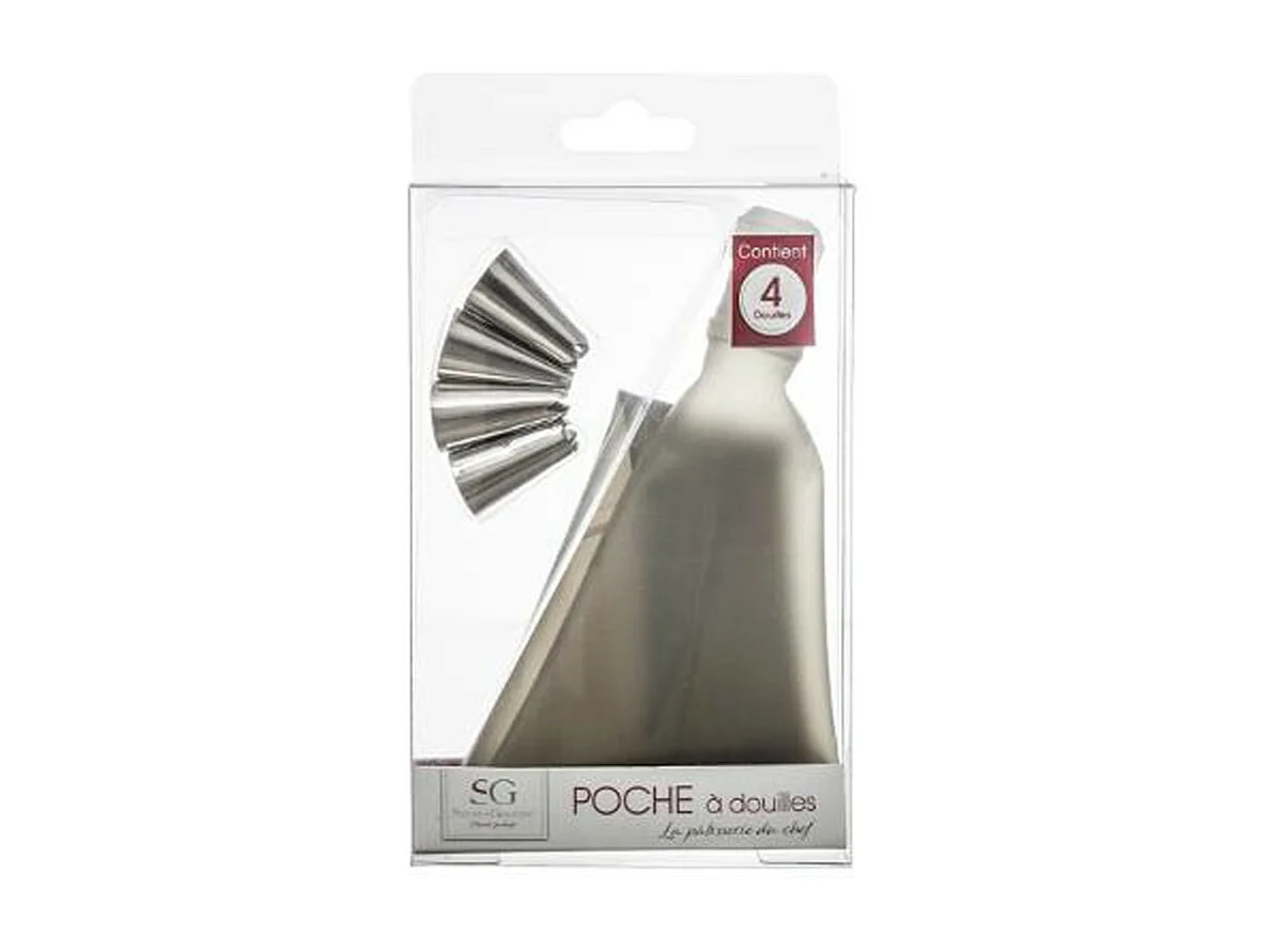 Poche à Douille & 4 Embouts "Réutilisable" 31cm Argent