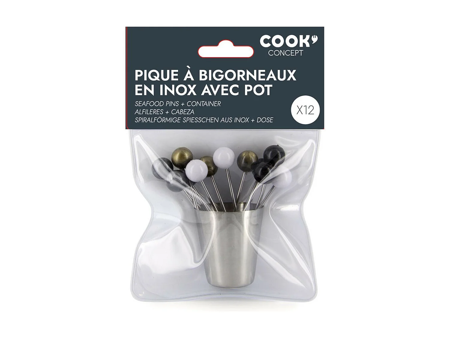Lot de 12 Piques & Support "Bigorneaux" 4cm Argent