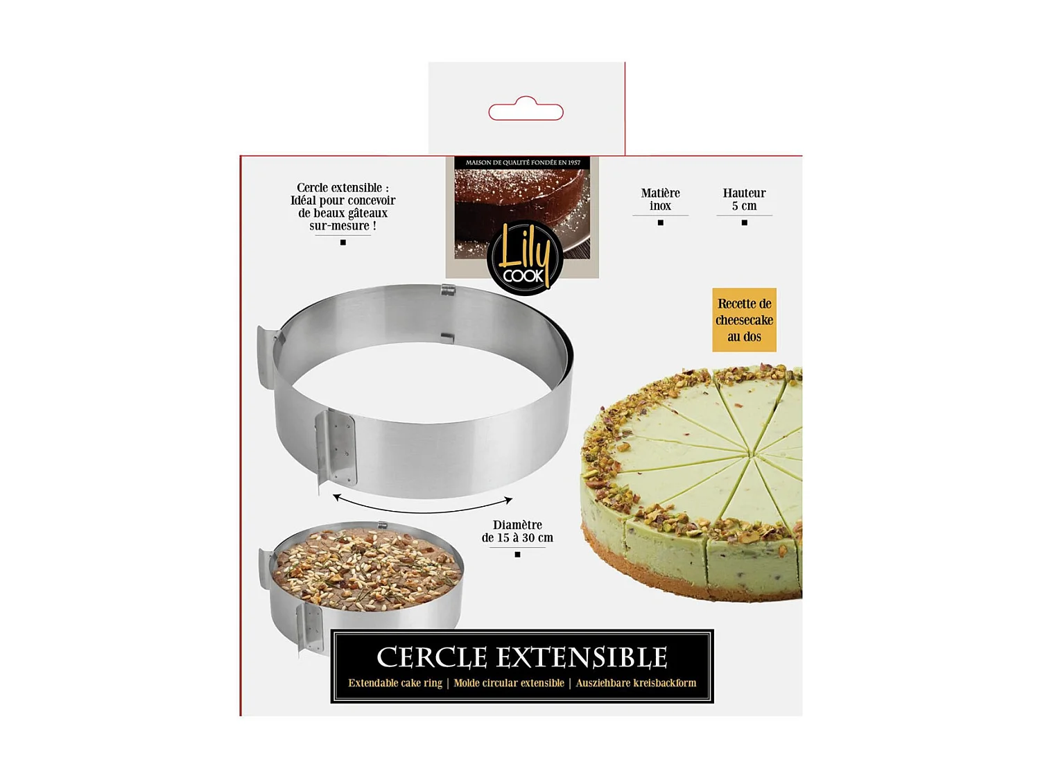 Cercle de Pâtisserie "Extensible" 15-30cm Argent