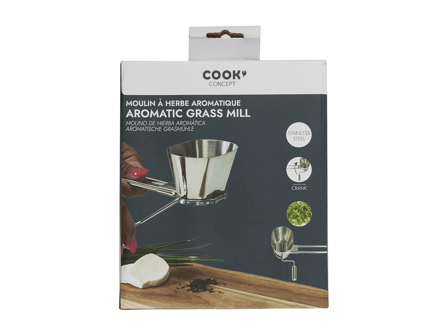 Moulin Herbe Aromatique A Manivelle Inox Argent