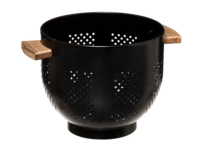Colador "Modern" de metal negro con asas de madera - 4,5 L