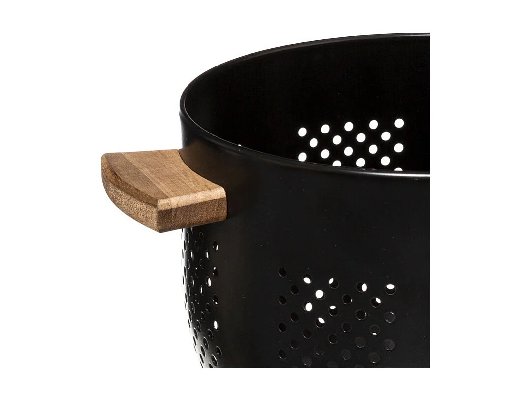 Colador "Modern" de metal negro con asas de madera - 4,5 L