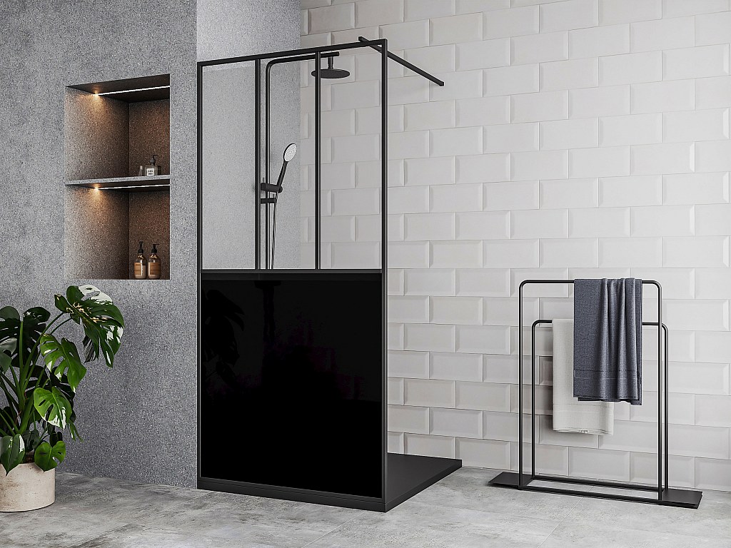 Duschtrennwand für italienische Duschen - Schwarz matt - Industrial Style - 100 x 200 cm - URBANIK
