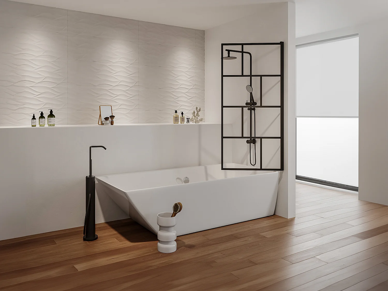 Mampara de baño estilo industrial giratoria - 70 x 140 cm - Negro mate - Vidrio - RIVANON