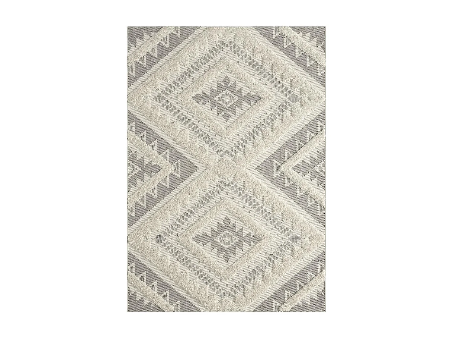 tapis grand salon 200x290 tissé crème rectangle motif ethnique BAIME