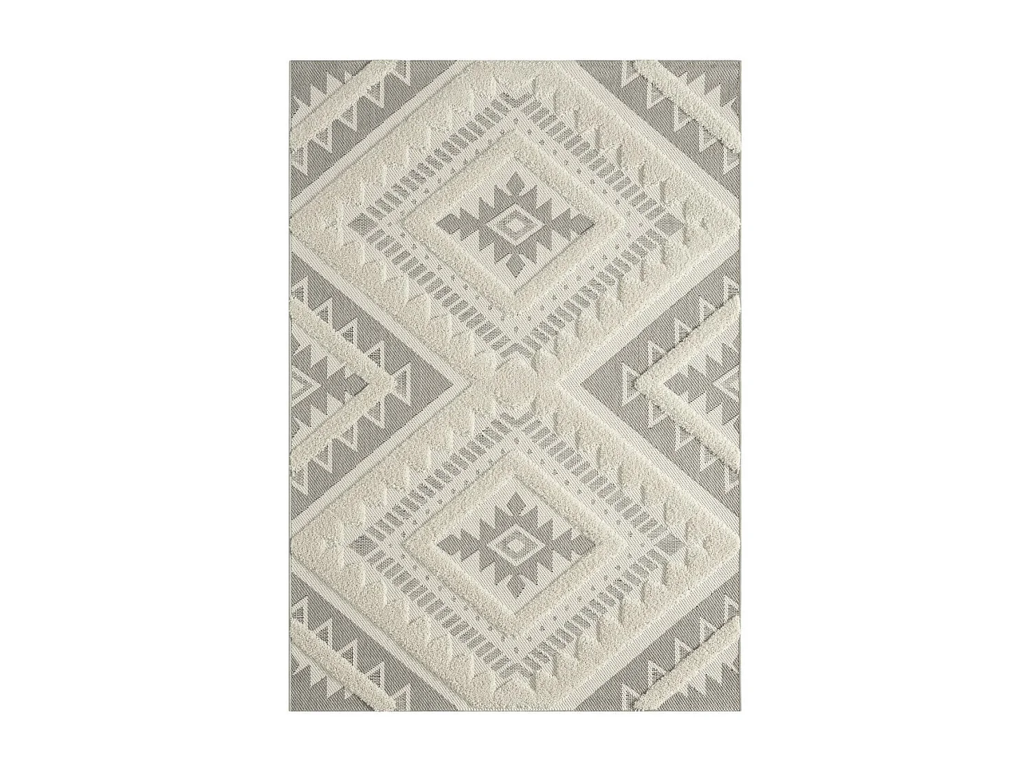 tapis grand salon 200x290 tissé crème rectangle motif ethnique BAIME