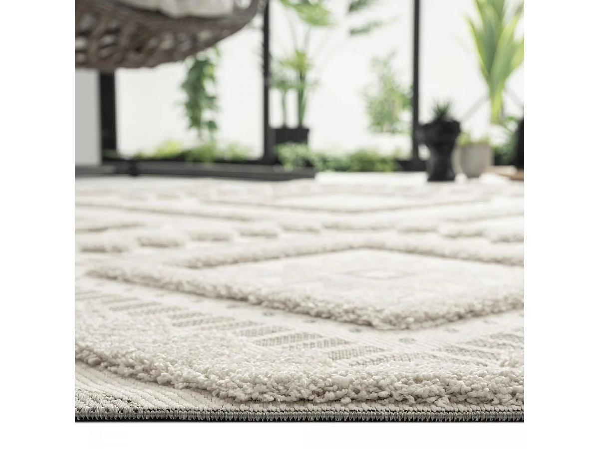 tapis grand salon 200x290 tissé crème rectangle motif ethnique BAIME