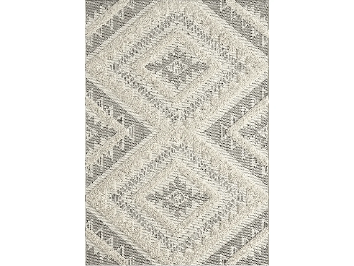 tapis grand salon 200x290 tissé crème rectangle motif ethnique BAIME