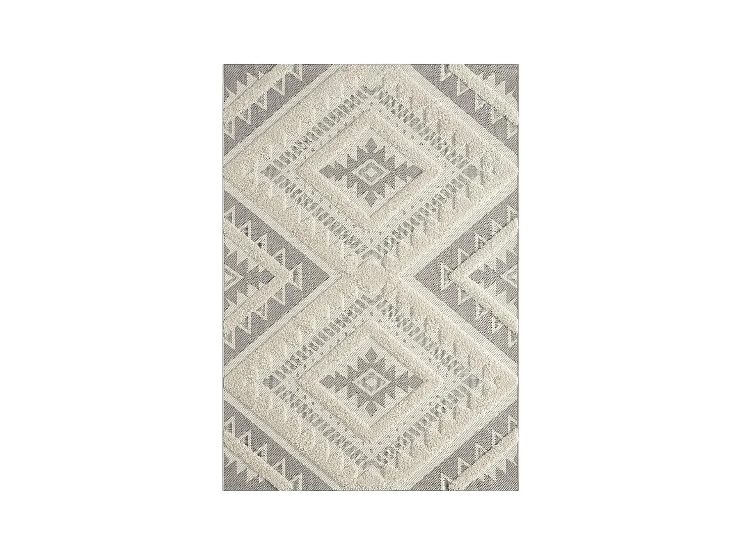 tapis grand salon 200x290 tissé crème rectangle motif ethnique BAIME