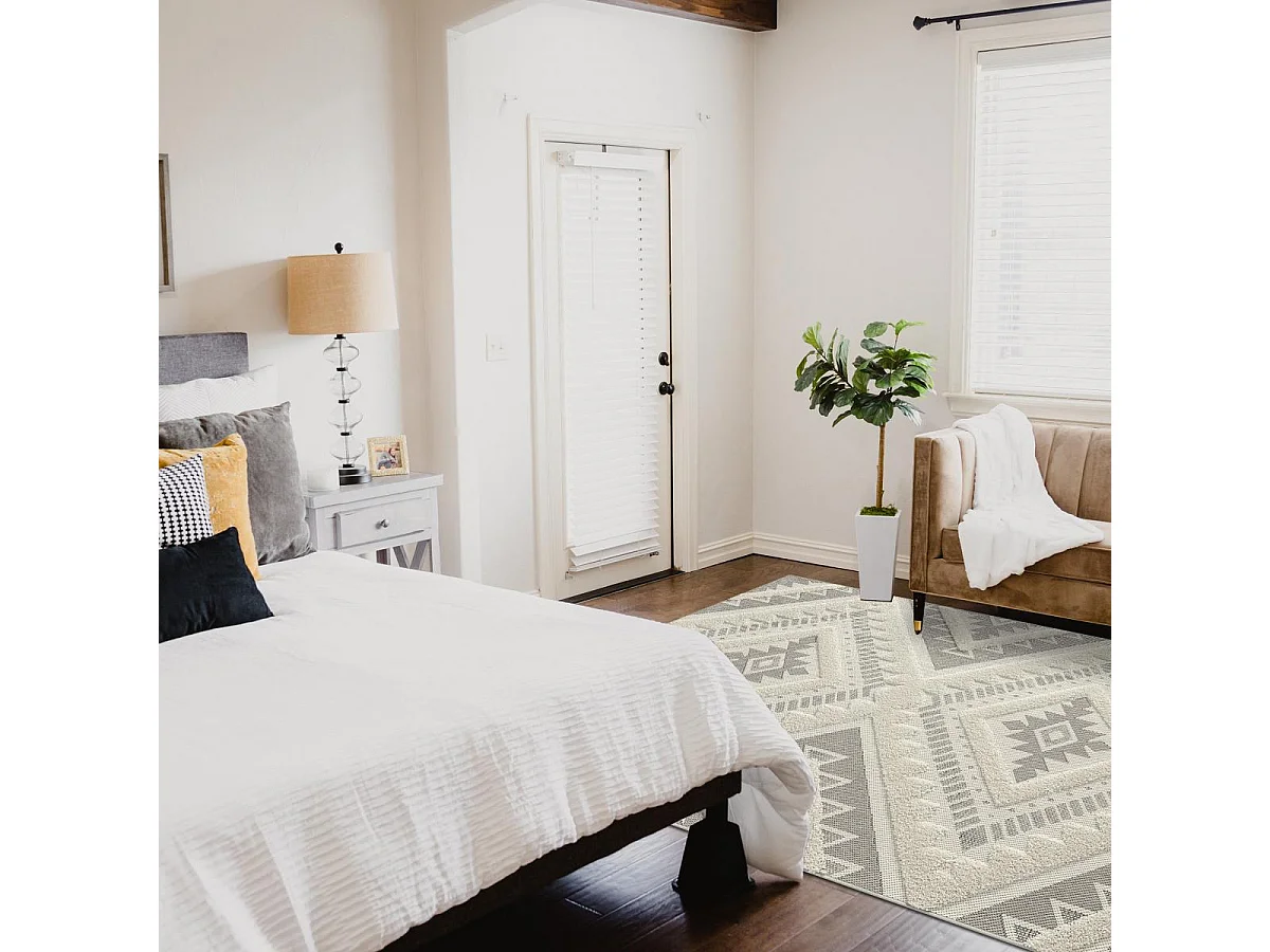 tapis chambre 120x170 tissé crème rectangle motif ethnique BAIME