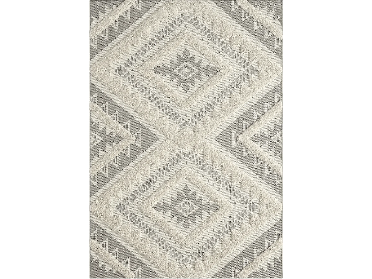 tapis chambre 120x170 tissé crème rectangle motif ethnique BAIME