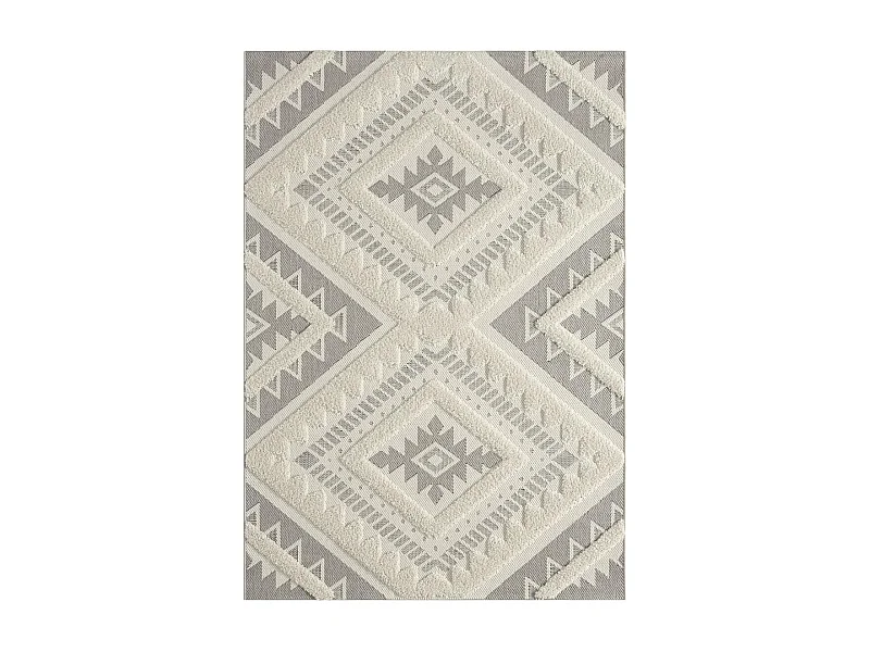tapis chambre 120x170 tissé crème rectangle motif ethnique BAIME