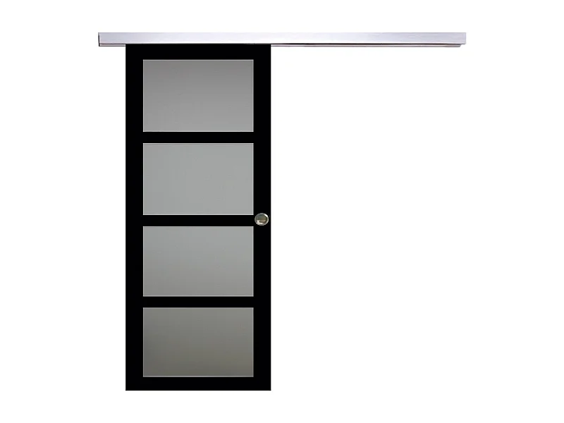 Porte Coulissante Telia Noir Vitree H204 X L73 + Rail Alu Et Coquilles Gd Menuiseries