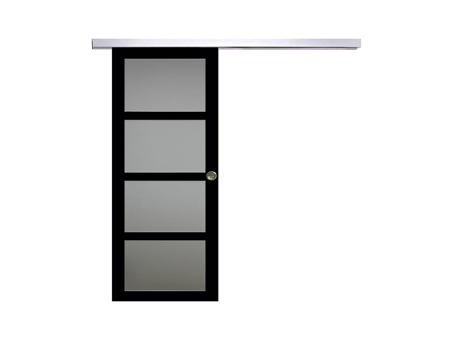 Porte Coulissante Telia Noir Vitree H204 X L73 + Rail Alu Et Coquilles Gd Menuiseries