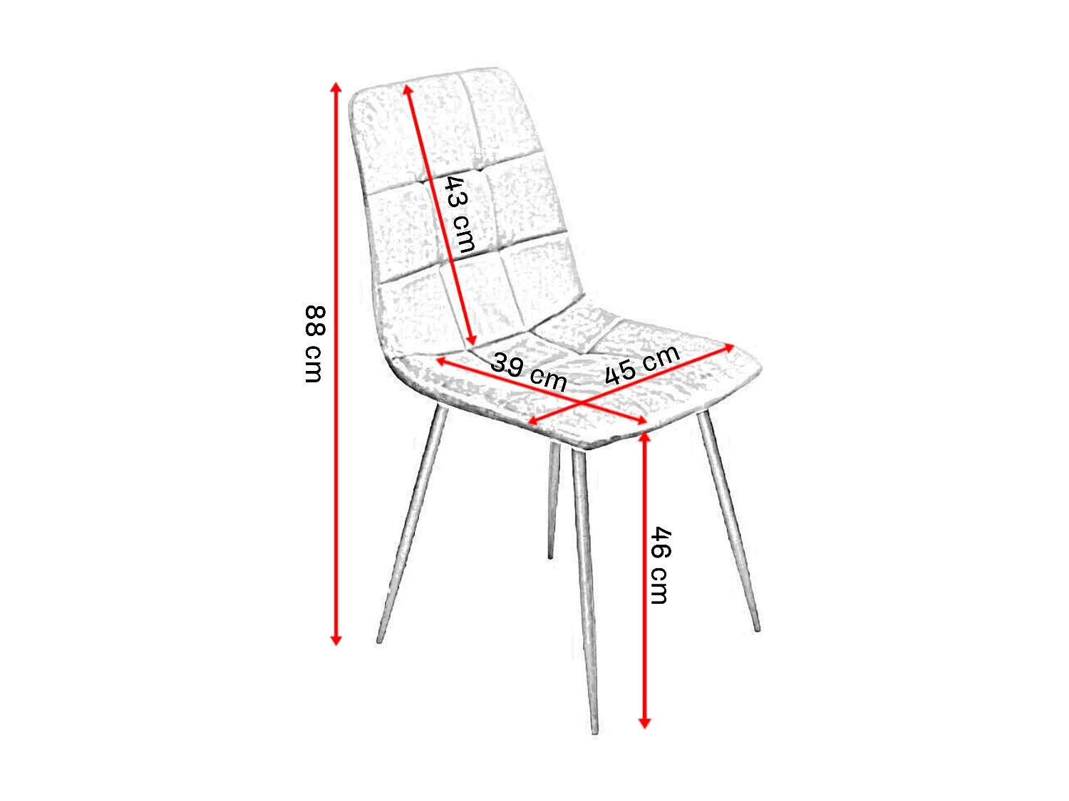 Packung mit 4 Esszimmerstühlen, Samt gepolsterter Stuhl, Metallgestell, Bequeme gepolsterte Rückenlehne und Basis.