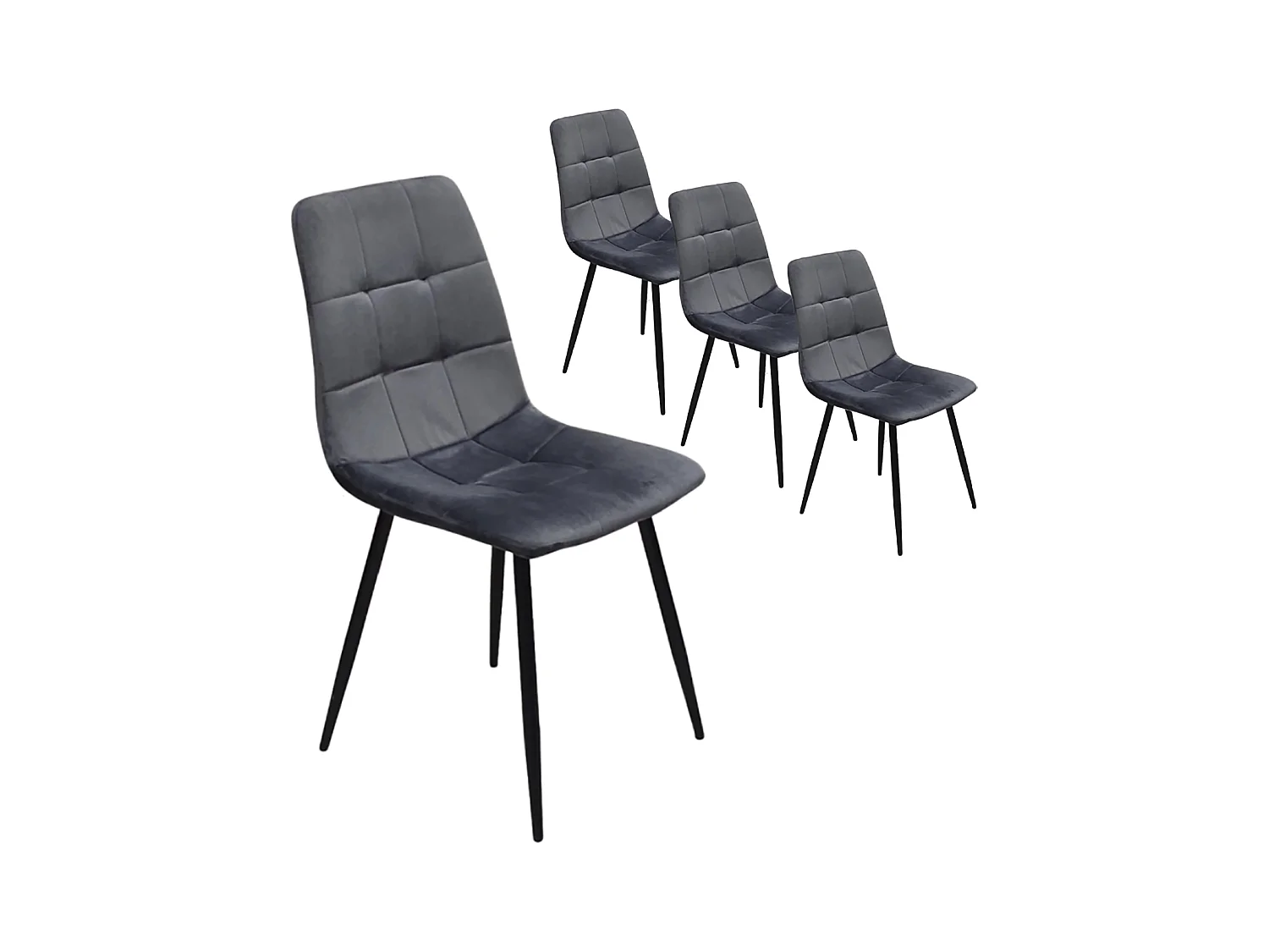 Lot de 4 chaises tapissées en velours, Structure en métal, Dossier et base confortables et rembourrés.