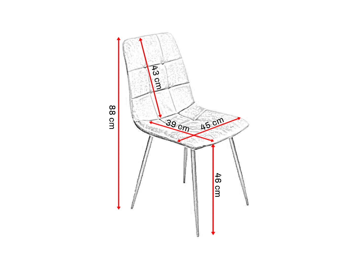 Lot de 4 chaises tapissées en velours, Structure en métal, Dossier et base confortables et rembourrés.
