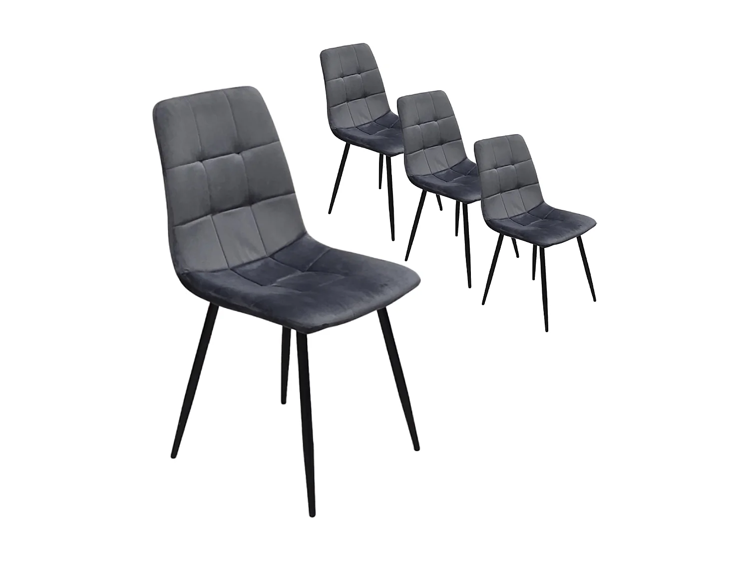 Lot de 4 chaises tapissées en velours, Structure en métal, Dossier et base confortables et rembourrés.