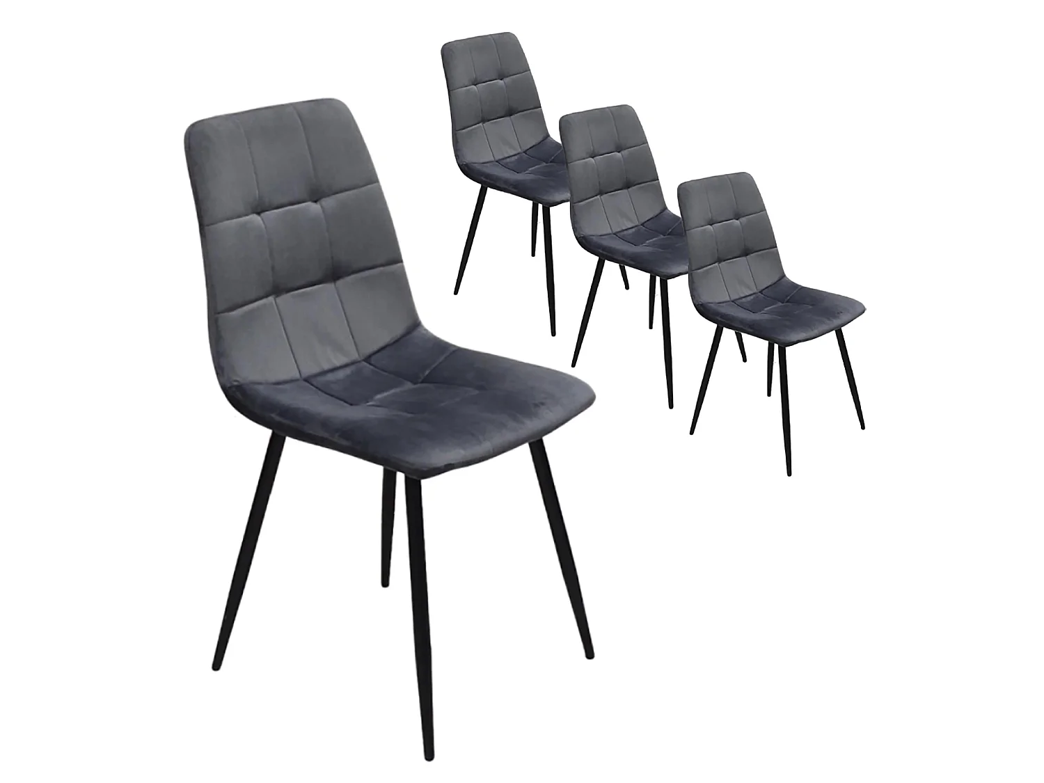 Set van 4 Eetkamerstoelen, Stoel met Fluwelen Bekleding, Metalen Frame, Comfortabele Gevoerde Rugleuning en Onderstel.