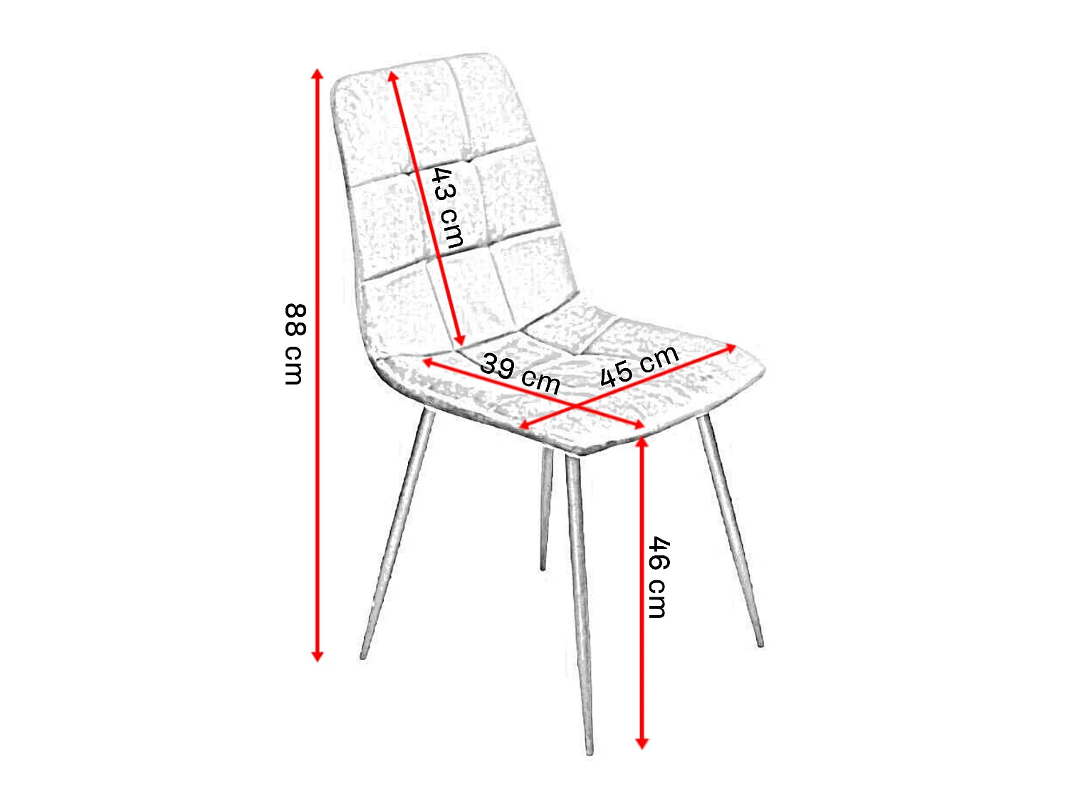 Set van 4 Eetkamerstoelen, Stoel met Fluwelen Bekleding, Metalen Frame, Comfortabele Gevoerde Rugleuning en Onderstel.