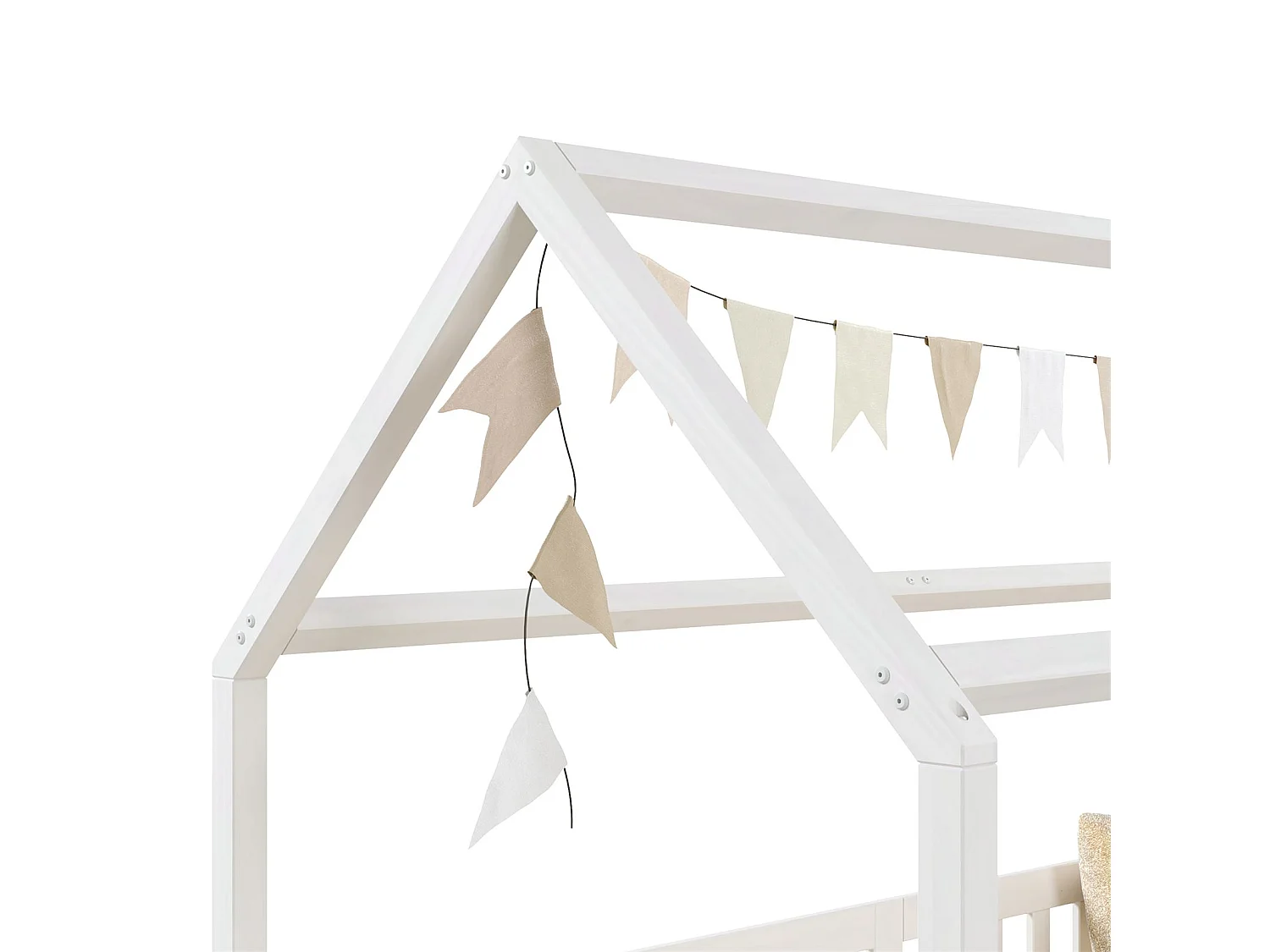 Lit cabane NINA lit enfant simple montessori en bois 90 x 190 cm, en pin massif lasuré blanc